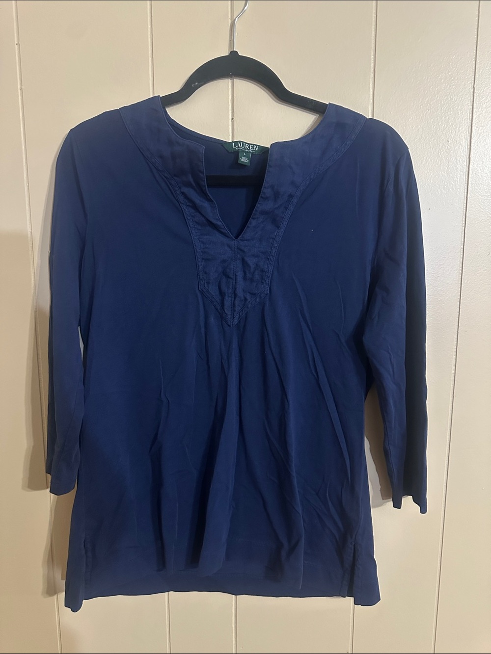 Lauren Ralph Lauren Navy Three-Quarter Sleeve V-Notch Tunic